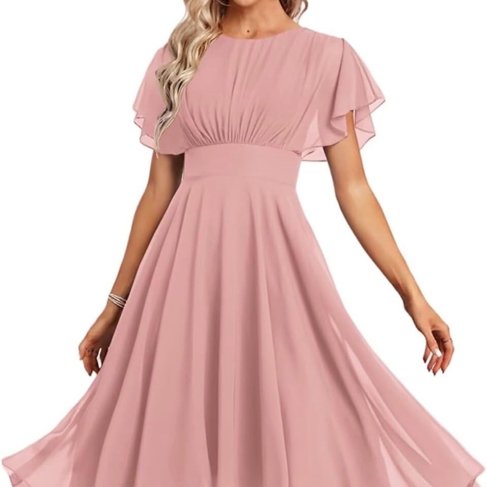 Elegant Mauve Dress with Flutter Sleeve 12-14 NEW
